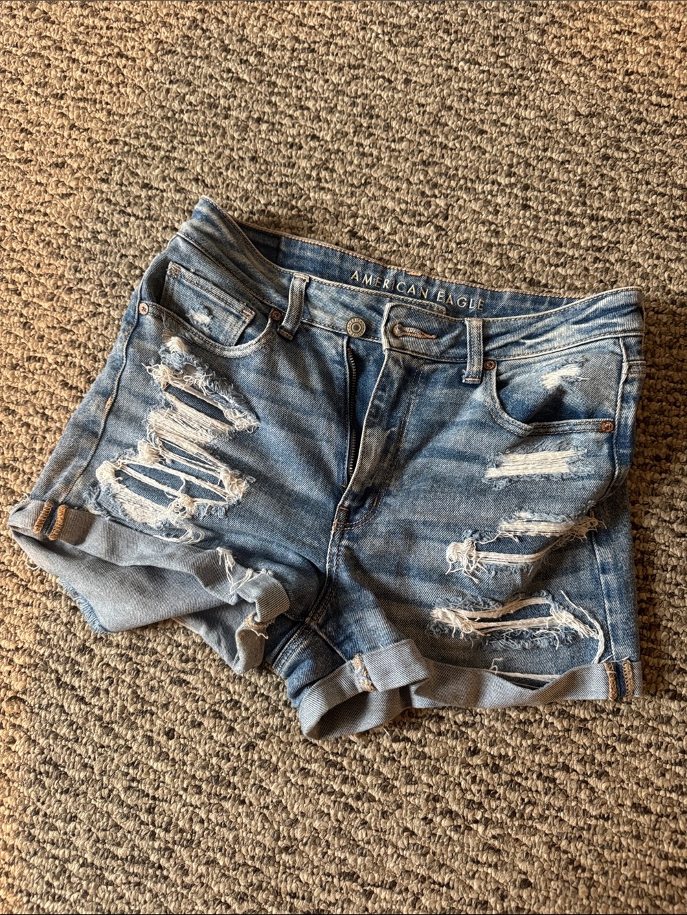American Eagle Outfitters Distressed Light Blue Denim Jean Shorts